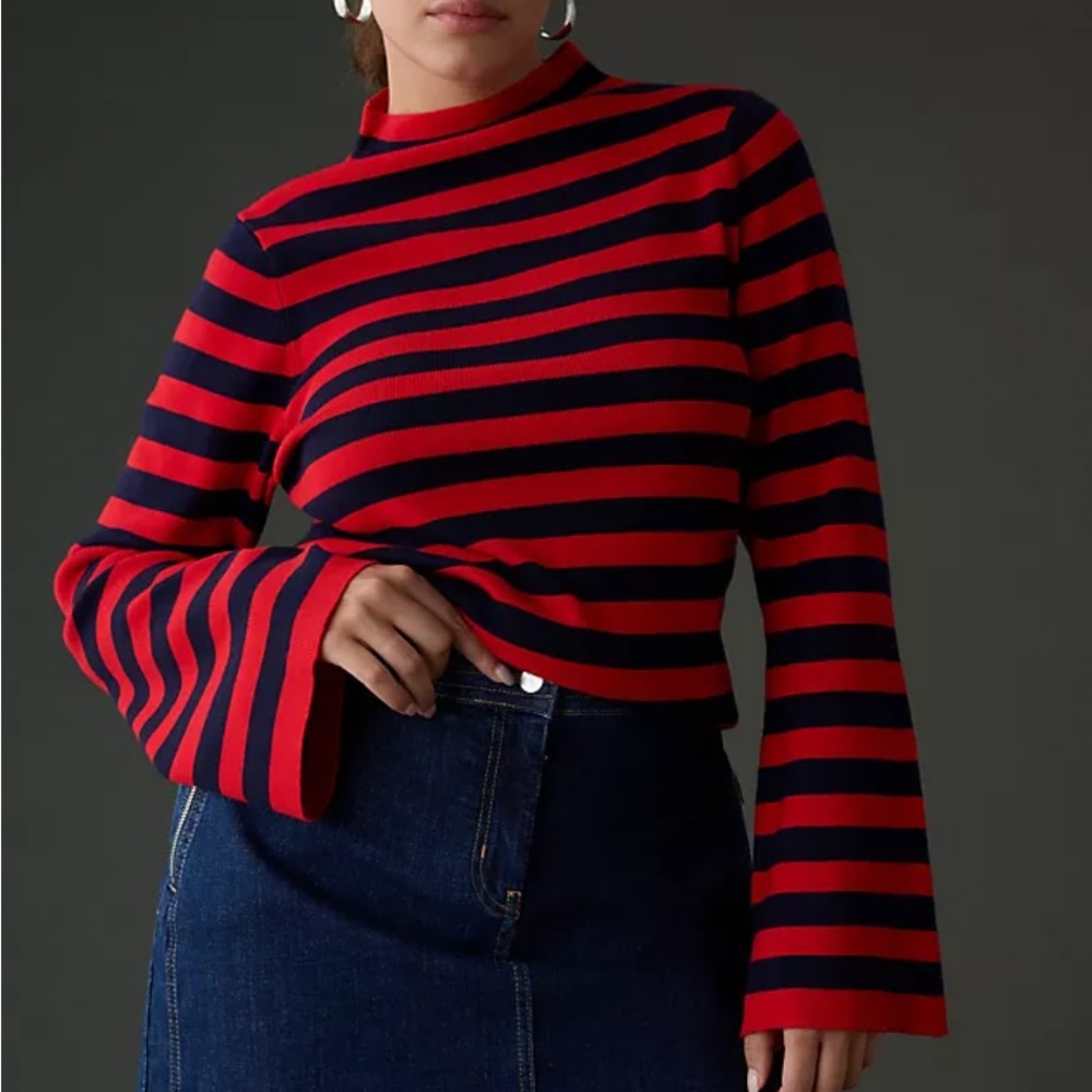 Maeve Red and Navy Striped Long Sleeve Top